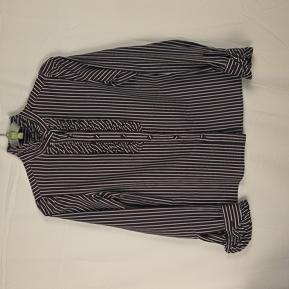 Vintage Striped Black White and Red Josephine Ruffle Long Sleeved Blouse